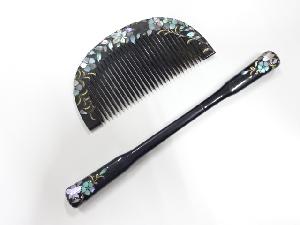 アンティーク　螺鈿漆塗り　櫛・笄セット